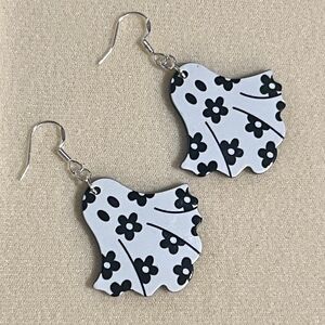 Floral Black and White Earrings